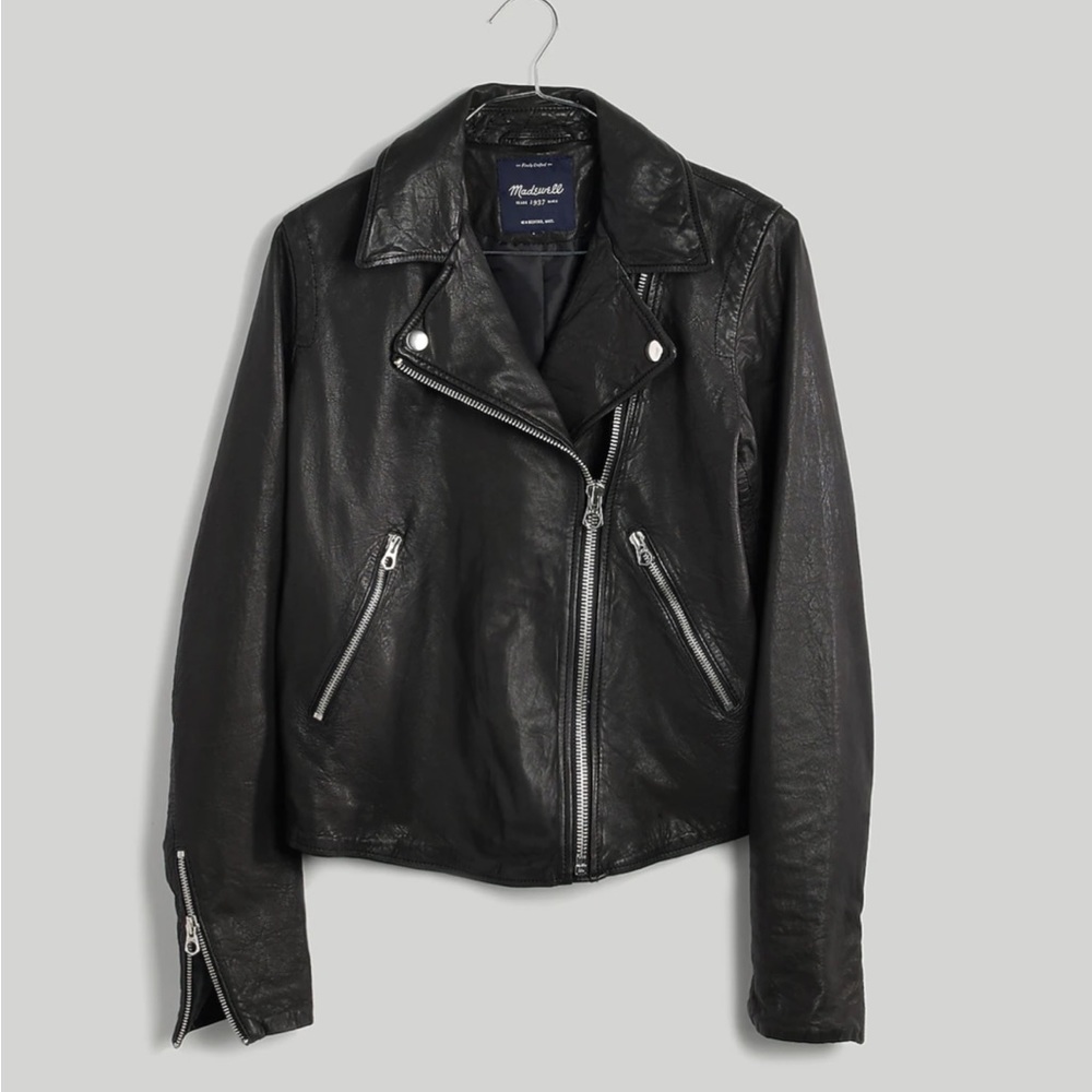 MADEWELL washed leather motorcycle jacket in black - S